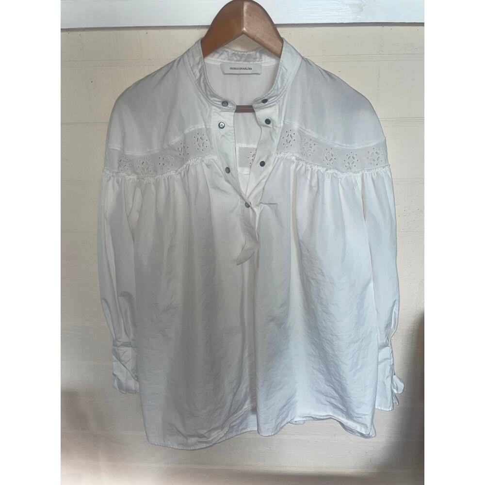 CEDRIC CHARLIER Oversized Poplin Eyelet Blouse Size 8 White AS IS WITH FLAW Top - Picture 5 of 11